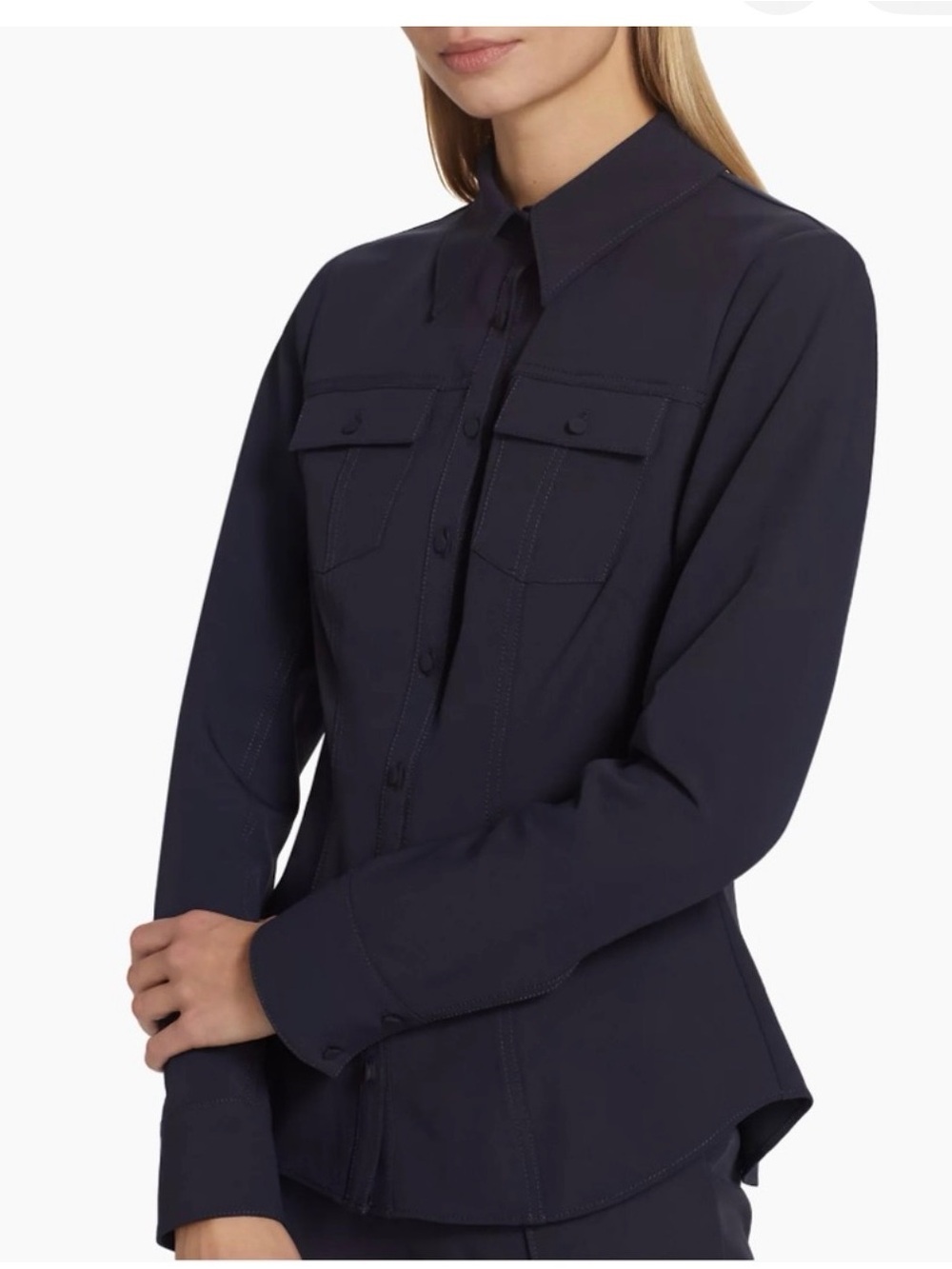 cinq a sept Navy Button-Front Blazer Shirt Size XS Like New